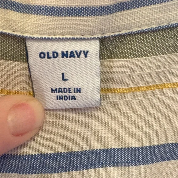 Old Navy Blue, White, Pink, Red, and Sage Striped Shirt - Tie-Front - Picture 2 of 11